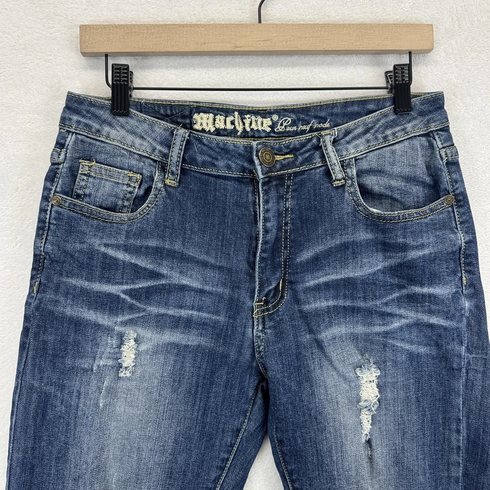 Machine Jeans Womens 28 Blue Distressed Denim Slim Straight Zip Fly DMC-1A6269 - Image 2 of 4