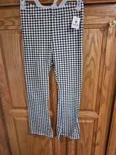 Extremely Me Girls Leggings Size 14 black/white plaid bell opening elastic waist