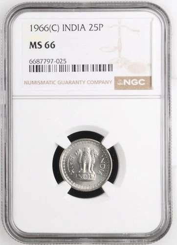 India 25 Paise 1966C NGC MS 66