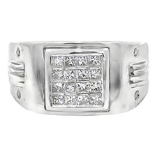 Gent's Diamond Cluster Ring 20 Diamonds 1.00 Carat T.W. 14K White Go B01115887 