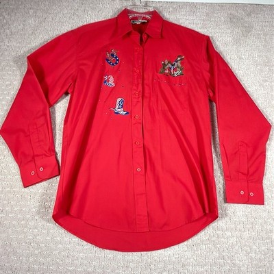 Las Olas Button Up Shirt Women s M Western Cowboy Embroidered Asymmetrical Hem