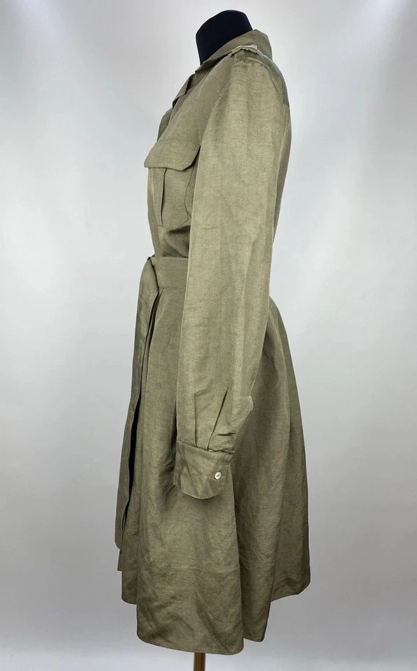 Vestido Camisa Loro Piana Mezcla Lino IT 44 Caqui Cinturón Hecho en Italia Foto 4 de 4