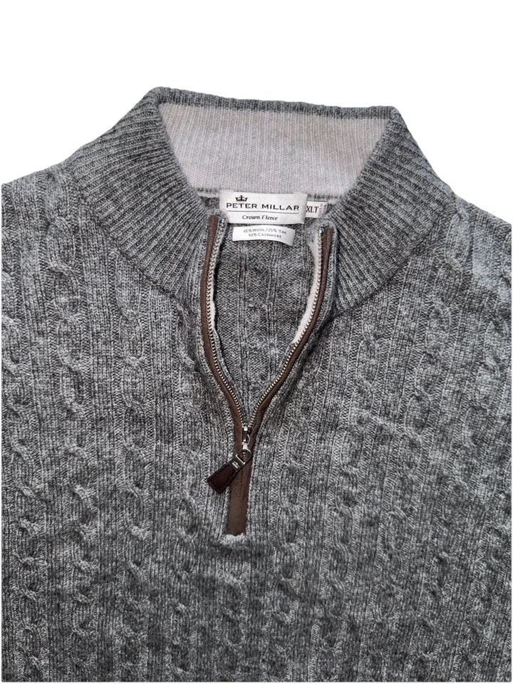 PETER MILLAR Corona Vellón Lana Yak Cachemira Cable Tejido 1/4 Cremallera Gris talla XLT Foto 2 de 4