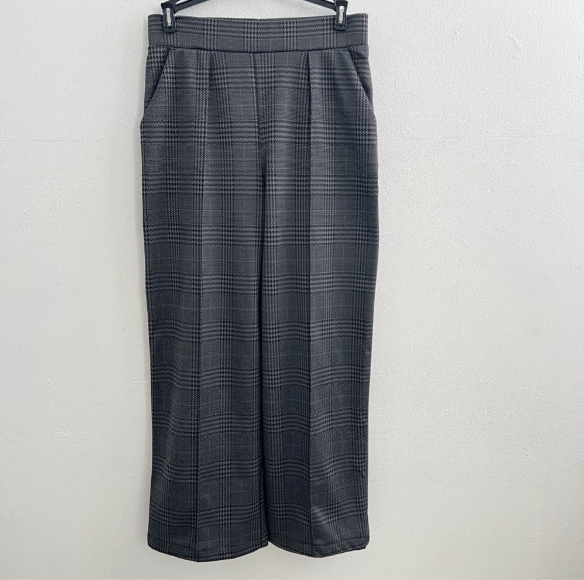 H&M Plaid Wide Leg Pants Crop Gray SMALL High-waisted tailored trousers NEW