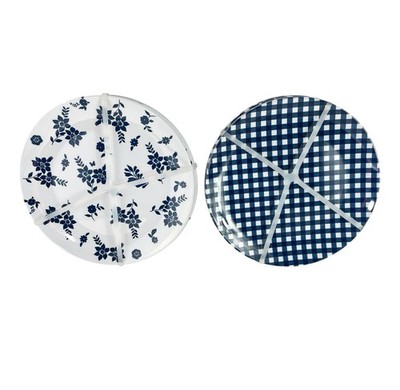 Melamine (4) Blue Flowers & (4) Blue Checkered Appetizer Dessert Plates 8.5'' NEW
