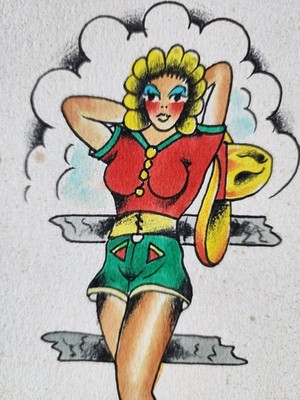 Hand Painted Original Sailor Jerry Swallow Traditional Tattoo