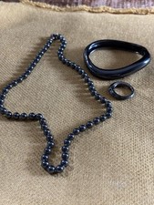 Beautiful Stylish Set Of Hematite Bangle, Ring And Neckless (925