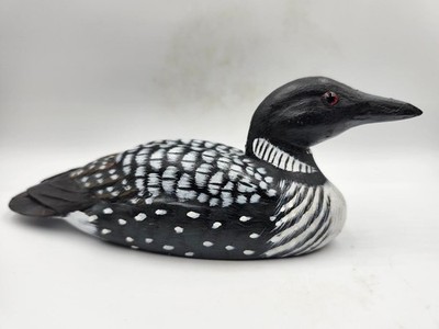 Loon Decor Bird Art Ornament Hand Carved Painted Wood Carving Colorful Art Gift