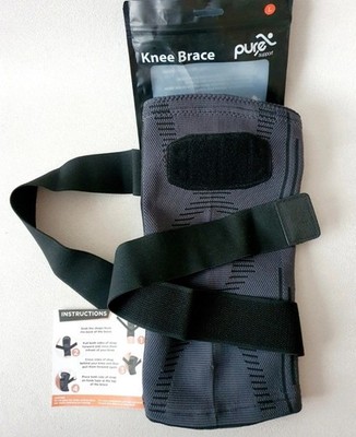Pure Support Kniebandage Sleeve mit Riemen Kompressionspatella Anti-Rutsch (L) Grau