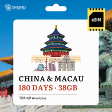 [eSim] China & Macau 5G data Only Prepaid SIM (180 day, 38 GB) rechargeable