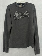 Y2K Abercrombie  Fitch Mens Long Sleeve Muscle Shirt Sz L Gray Big Spellout