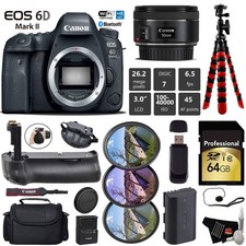 Canon EOS 6D Mark II DSLR Camera with 50mm f/1.8 STM Lens  Professional Battery