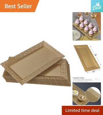 Elegant and Durable Disposable Lace Serving Trays, Gold, 6 Pack for Any Occasion