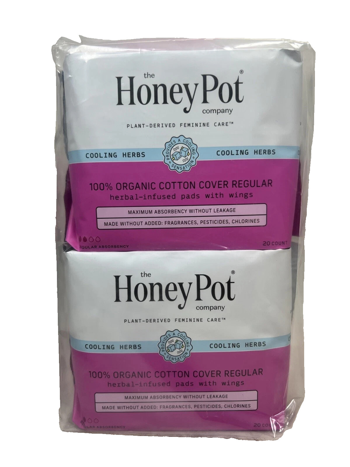 Honey Pot Company 40Ct Organic Herbal-Infused Menstrual Pads w/ Wings Lot 2 X 20