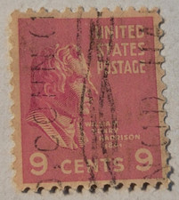 U.S. Postage Stamp ~ William Henry Harrison ~ 9¢ Red Stamp ~ Posted/Used ~ N32