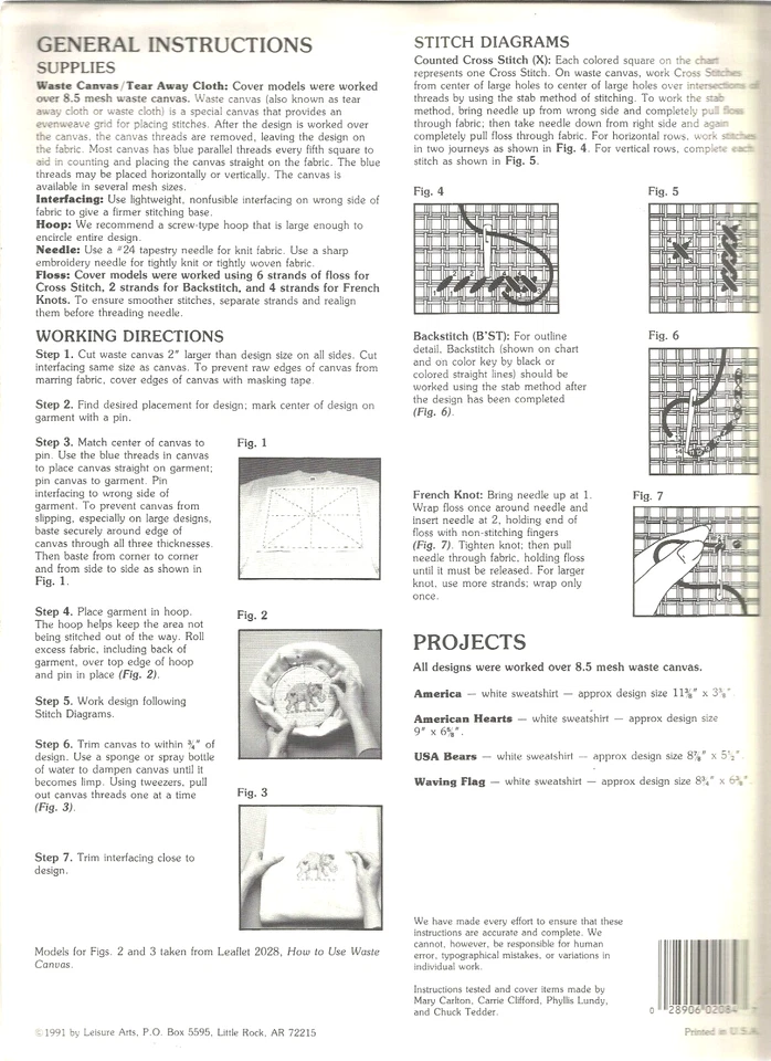 Dress Up America Cross Stitch Craft Pattern Patriotic Designs using Waste Canvas - Image 2 of 3