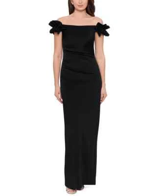 Xscape Womens Sz 14 Off The Shoulder Ruffle Long Dress In Black $169 - image 1 of 4