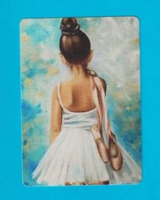 Ballerina Girl  in a White Tutu - Single Modern Wide Linen Swap P/Card