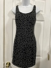 Gillian Little Black Embroidery Cocktail Pencil Dress Sleeveless Open Back  6