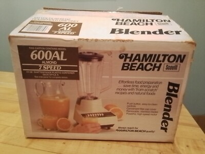 Vintage NOS Hamilton Beach 7 Speed 44 OZ Shatterproof Blender 600AL Almond 