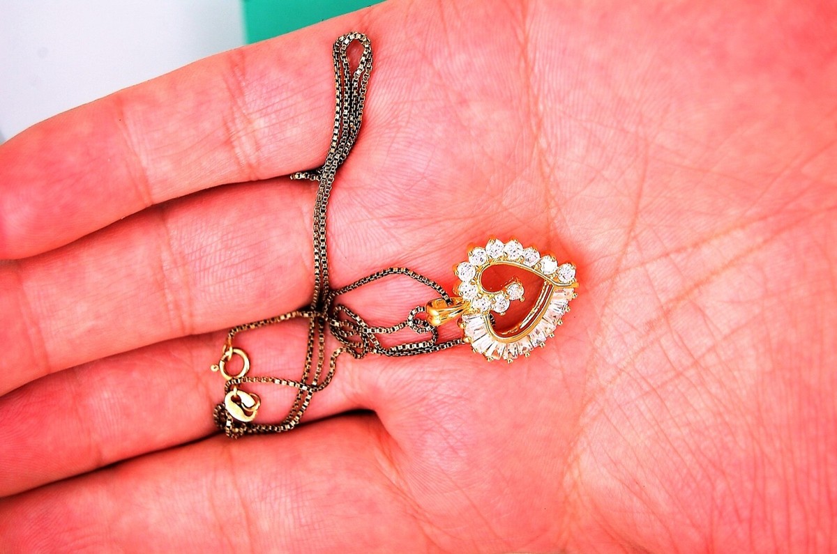 JJT 925 ITALY STERLING SILVER GOLD OVER C Z HEART PENDANT