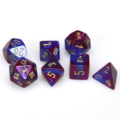 CHESSEX GEMINI DICE - 7 DIE SET BLUE-PURPLE GOLD D20 D10 D4..