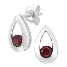 9ct White Gold Garnet Teardrop 0.95cm Height Stud Earrings by Citerna
