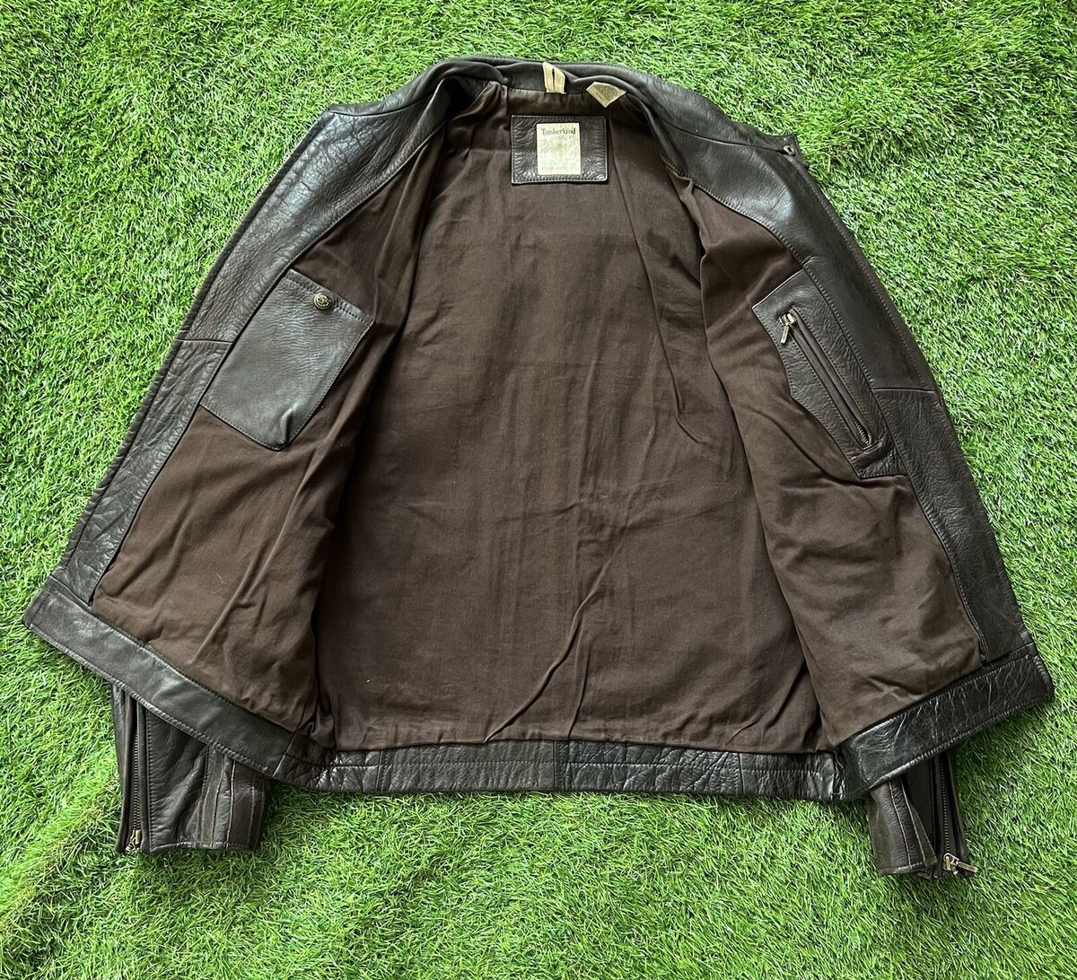 Timberland Leather Jacket Mens XL Biker Bomber Full zip Made Timberland Leather Jacket Mens XL Biker Bomber Full zip Made