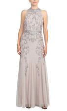 Adrianna Papell Women's New Halter Beaded Gown in Marble  16   329