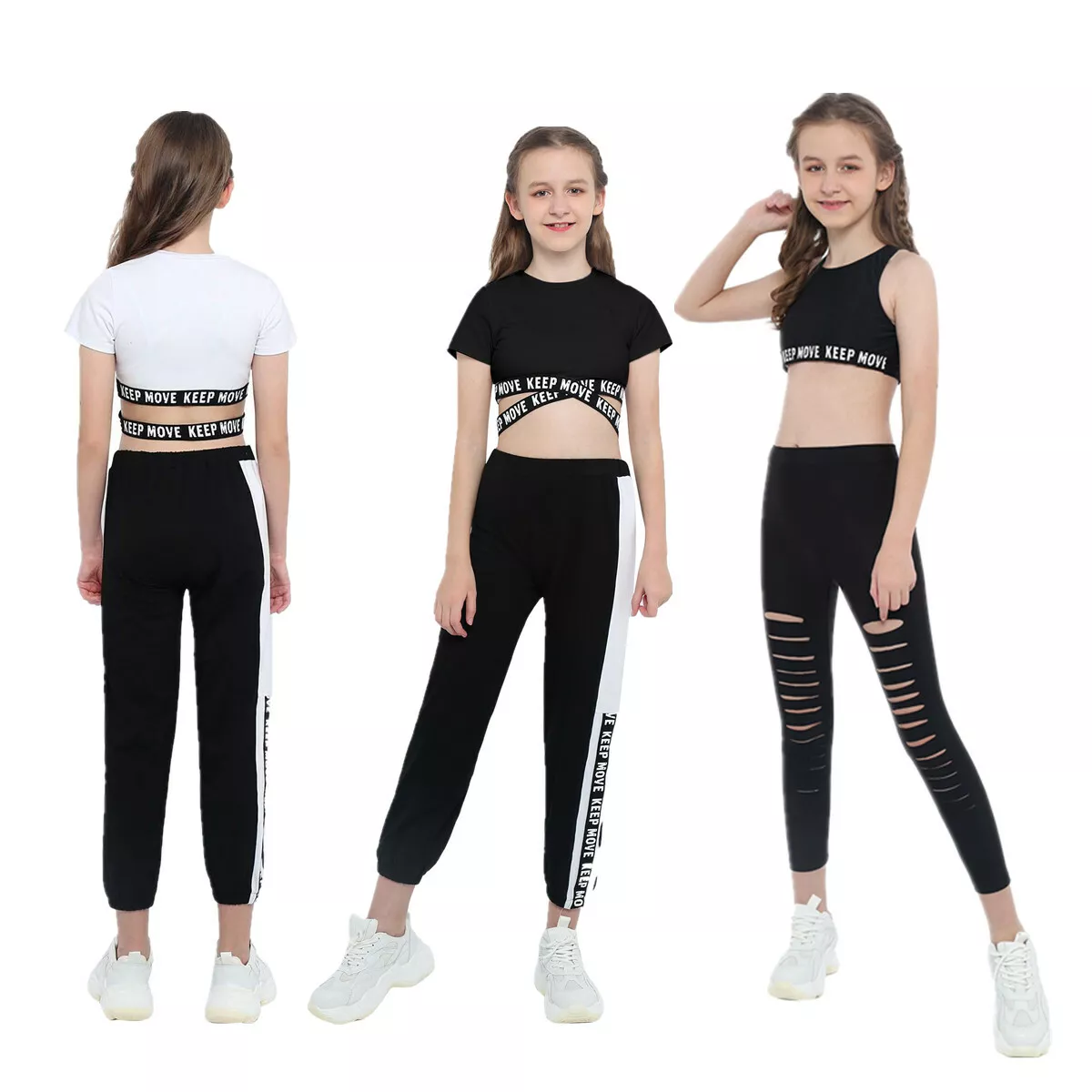 Girl Yoga Outfits Crossback Sportswear Kids Sport Crop Top+Long Pants  Leggings