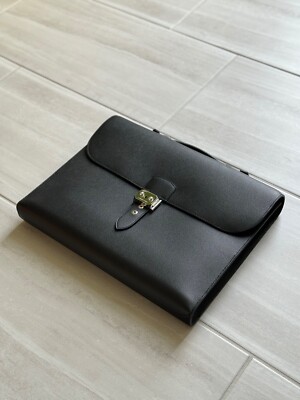 HERMES BLACK SAC A DEPECHES LIGHT 1-37 LEATHER EPSOM BRIEFCASE NEW