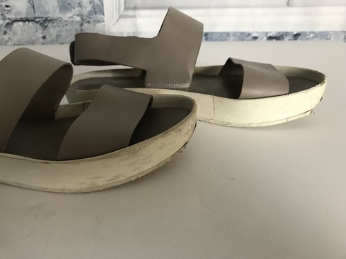 Vince. Gray White Marrett Leather Flatform Platform Flat Sandals - Size 7 37.5 - Picture 9 of 10