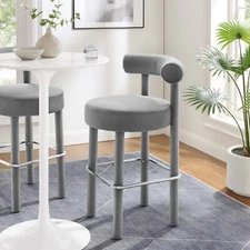 Modway Toulouse Performance Velvet Bar Stool in Gray Silver