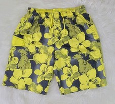 Adidas Swim Trunks Mens M Floral Hawaiian Yellow Black Lined