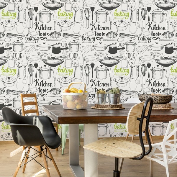 10M Vlies Tapeten Rollen Esszimmer Kochen TöPfe Pfannen Messer LöFfel Xxl 3936-image