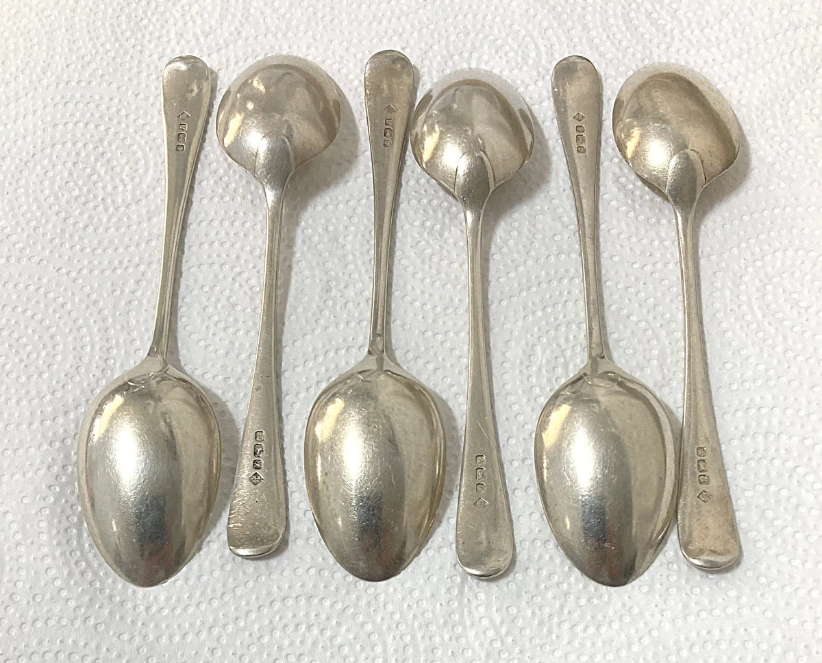 6 Hallmarked English Sterling Silver tea spoons 125 grms Sheffield 1865
