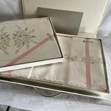 Vintage bedding sheets pillow set ITALY hand embroidered bridal HOPE CHEST