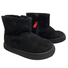 Cat  Jack Little Girls Sz 6 Black Faux Fur Fleece Lined Black Zip Up Boots Mid