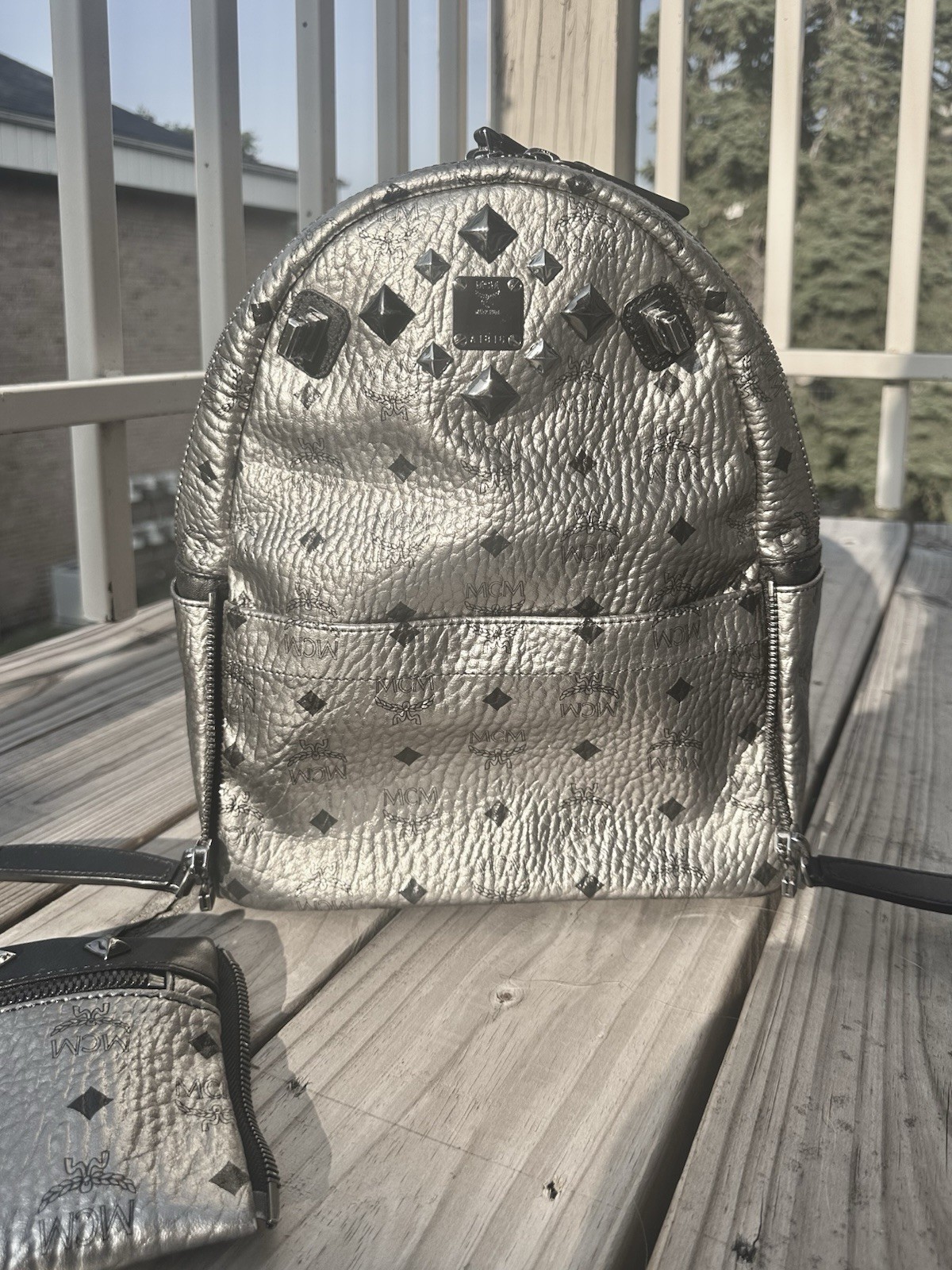 MCM Metallic/Silver, Studded medium Backpack. Con… - image 6