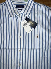NWT Polo Ralph Lauren Men's Logo XL Long Sleeve Button Down White/ Blue