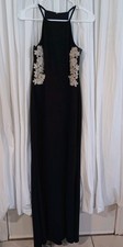 Social Couture Sleeveless Appliqued Slit Maxi Dress Black Sz 3/4