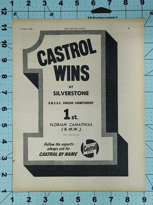 1960 Castrol BMW Sidecar Silverstone Florian Camathias BMCRC Racing Print Ad