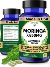 Lunakai USA Made Pure Moringa Capsules 7850mg Advanced Moringa Leaf Extract with