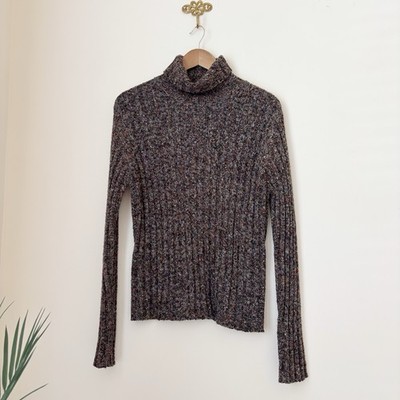 Babette Ballinger Marled Earth Tone Ribbed Turtleneck Sweater XL Dark Academia