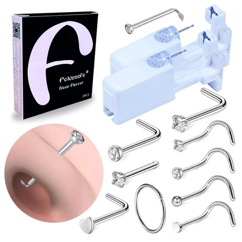 2 PCS Disposable Nose Piercing Gun Self Nose Piercing Kit Piercing Nose Rings Pi - product listing photo