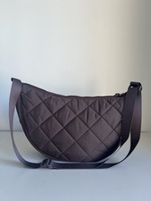 Brown Quilted Half Moon Crescent Uniqlo-Style Nylon Crossbody Shoulder Bag