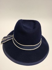 Vintage Woman's Blue Fedora Hat w/Ribbon Trim 100 Wool Felt Size 7