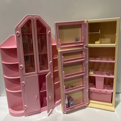 Vintage 1987 Barbie Sweet Roses Furniture Lot Fridge Cabinet Mattel Dream House