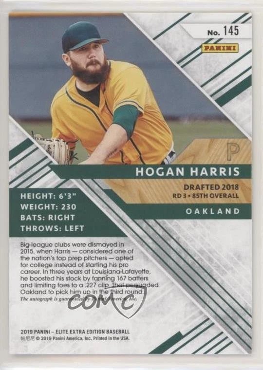 2019 Panini Elite Extra Edition Auto Emerald /25 Hogan Harris #145 Auto - Image 2 of 2