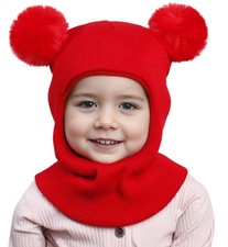 Baby Winter Hat Scarf Set Kids Warm Windproof Knit Hood Fleece Hat